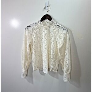 Mango Womens Crochet Lace High Neck Blouse XXS French Girl Edwardian Romantic